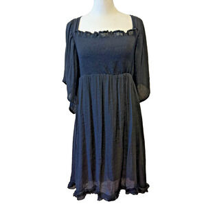 Umgee Babydoll Dress Sz M Black Knee Length Whimsigoth Witchy Sheer Flare Sleeve